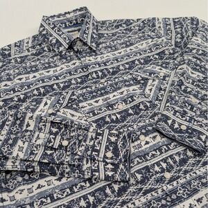 Panhandle Slim Roughstock Button Shirt Mens‎ Small White Blue Aztec Print Cowboy